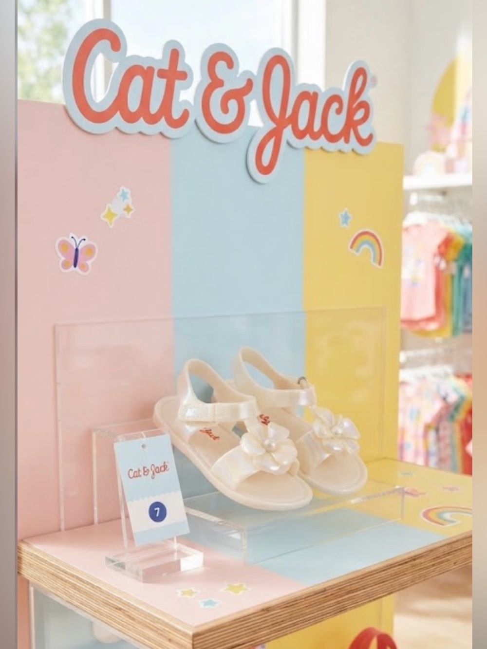 NWT ~ Cat & Jack Ivory Flower Jelly Sandals for Kids ~ Size 7
